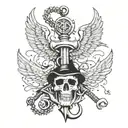 skeleton anchor wings tattoo design idea
