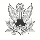 skeleton anchor wings tattoo design idea