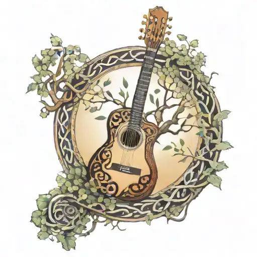 guitar and celtic tree tattoo design idea