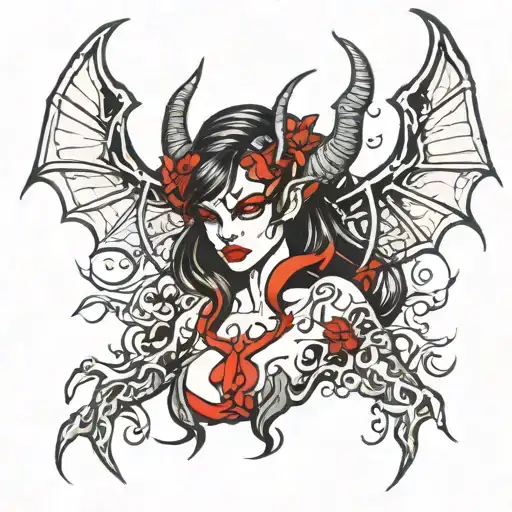 demon succubus tattoo stencil linework tattoo design idea