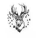 full arms sleeve woth mountains, trees, a stag, a cancer, a fish, galaxies tattoo design idea