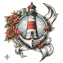 Anchor with lighthouse tattoo design idea