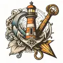 Anchor with lighthouse tattoo design idea