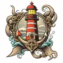 Anchor with lighthouse tattoo design idea