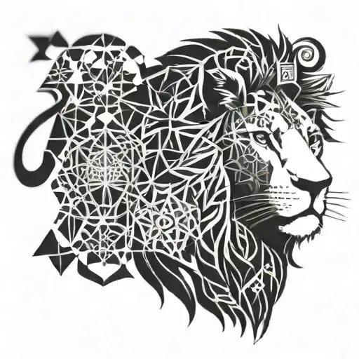 A lion’s silhouette filled with intricate geometric patterns, representing the complexity and strength of the lion’s spirit. The patterns are done in a mix of blackwork and dotwork for a unique look. tattoo design idea