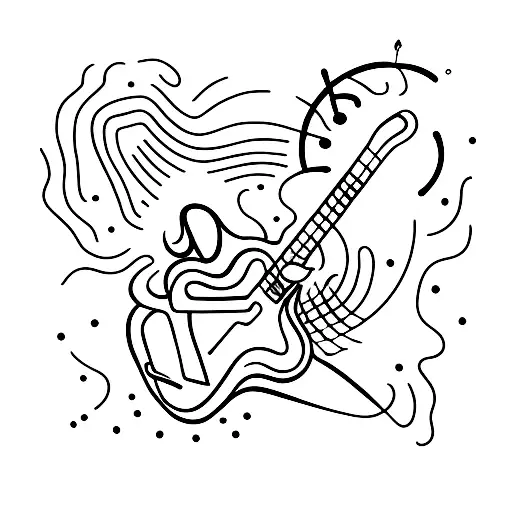A minimalist tattoo of a ghostly guitarist playing a haunting melody on a guitar tattoo design idea