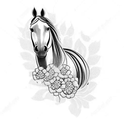 Tribal "Horse With Flowers" Tattoo Idea BlackInk AI