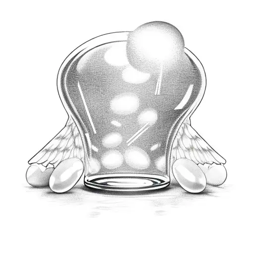 A jar filled with jelly beans and an angel wing emerging from it tattoo design idea