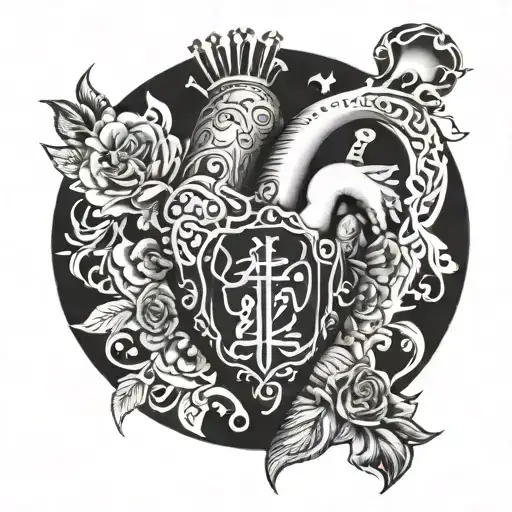 An man holding a human heart quth arabic text tattoo design idea