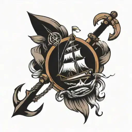Boat and Anchor tattoo design idea