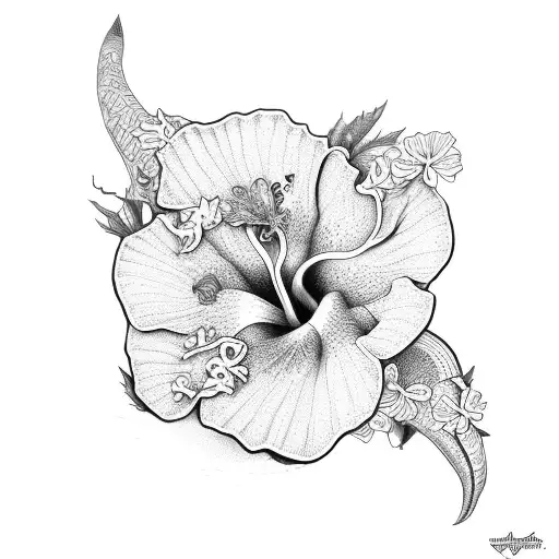 snake hibiscus feminine tattoo design idea