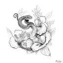 snake hibiscus feminine tattoo design idea