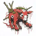 Kodama the spirit of the forest from the anime "Princess Mononoke", which is located between Chinese chopsticks, above a tattoo design idea