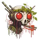 Kodama the spirit of the forest from the anime "Princess Mononoke", which is located between Chinese chopsticks, above a tattoo design idea