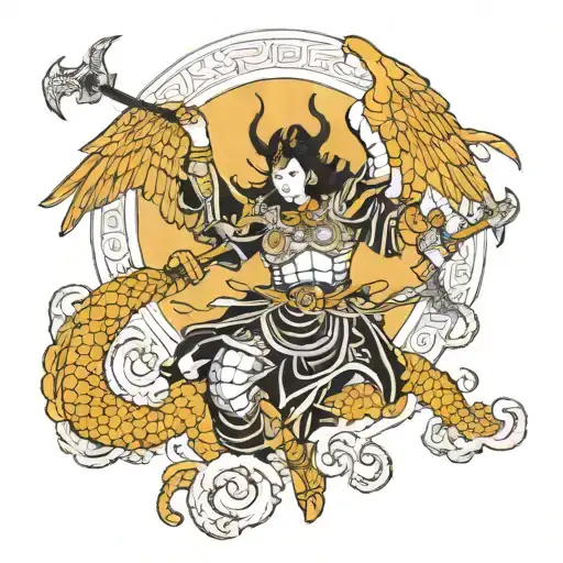 god anuvis archangel michael humiliating satan tattoo design idea