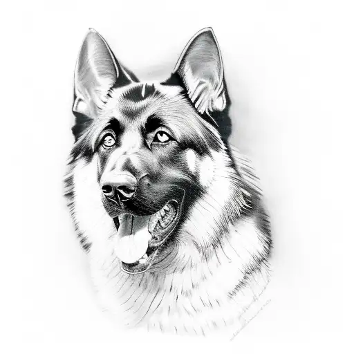 Black german shepherd in the style of greek gods tattoo design idea
