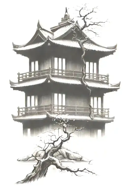 japanese building tattoo design idea