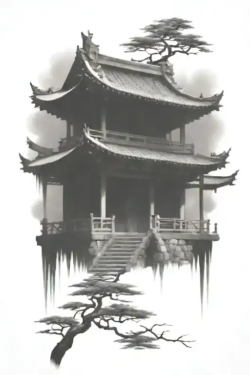 japanese building tattoo design idea