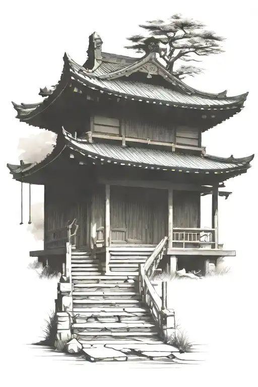 japanese building tattoo design idea