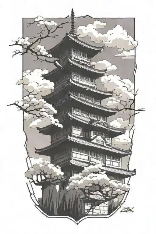 japanese building tattoo design idea
