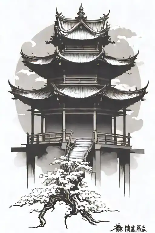 japanese building tattoo design idea