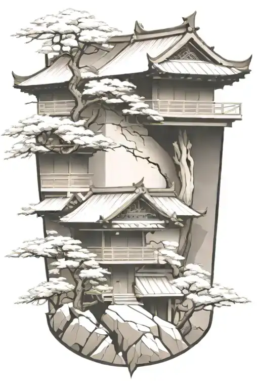 japanese building tattoo design idea
