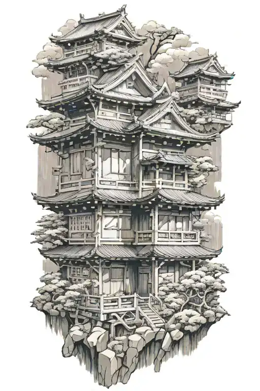 japanese building tattoo design idea