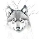 weeping Willow tree with lightning bugs and a wolf  tattoo design idea