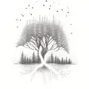 weeping Willow tree with lightning bugs and a wolf  tattoo design idea