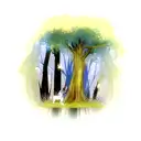 weeping Willow tree with lightning bugs and a wolf  tattoo design idea