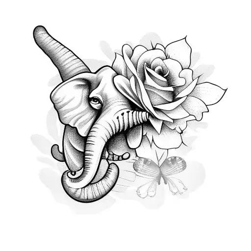 flowers with butterflies an elephant grim reaper tattoo design idea