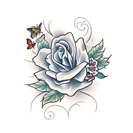 flowers with butterflies an elephant grim reaper tattoo design idea