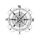 Half Clock and half compass surrounded by petunias tattoo design idea