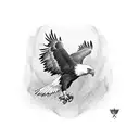 eagle flying over dark forest tattoo design idea
