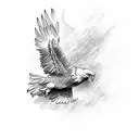 small eagle flying over pinetree forest tattoo design idea
