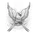 small eagle flying over pinetree forest tattoo design idea