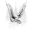 small eagle flying over pinetree forest tattoo design idea