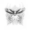 small eagle flying over pinetree forest tattoo design idea