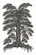 Large redwood tree intertwined with a palm tree tattoo design idea