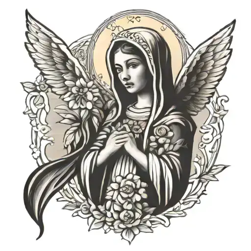 saint mary with our lady fatima tattoo design idea