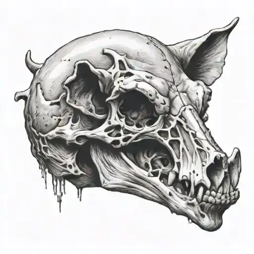 pig skull with tusks straight view point tattoo design idea