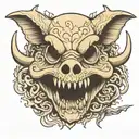 bone frog style pig skull with tusks tattoo design idea