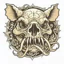 bone frog style pig skull with tusks tattoo design idea