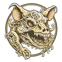 bone frog style pig skull with tusks tattoo design idea
