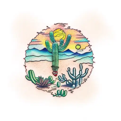 Arizona desert with horny toad and cactus  tattoo design idea