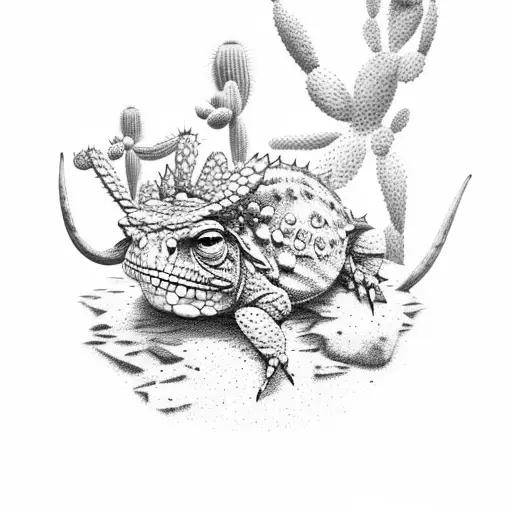cactus with horny toad and Arizona sunset tattoo design idea
