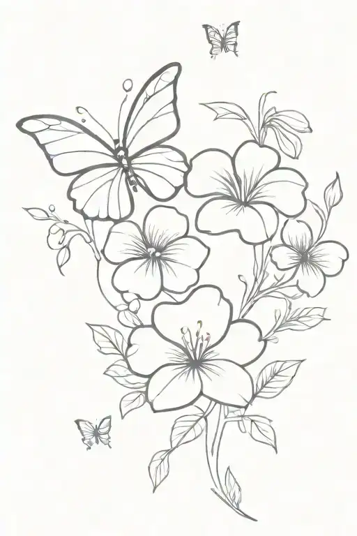 flowers and butter fly with petunia tattoo design idea
