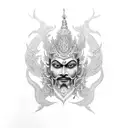 Ravana Tattoo Arranged 10 Heads In One Vertical Line  tattoo design idea