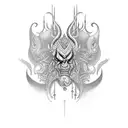 Ravana Tattoo Arranged 10 Heads In One Vertical Line  tattoo design idea
