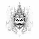 Ravana Tattoo Arranged 10 Heads In One Vertical Line  tattoo design idea